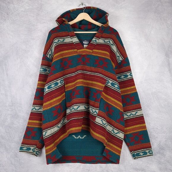 Vintage Woolrich Poncho Jacket Men Large Wool Aztec Hooded Baja Jacket USA - Picture 1 of 16